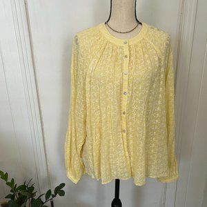 Free People Floral Embroidered Button Up